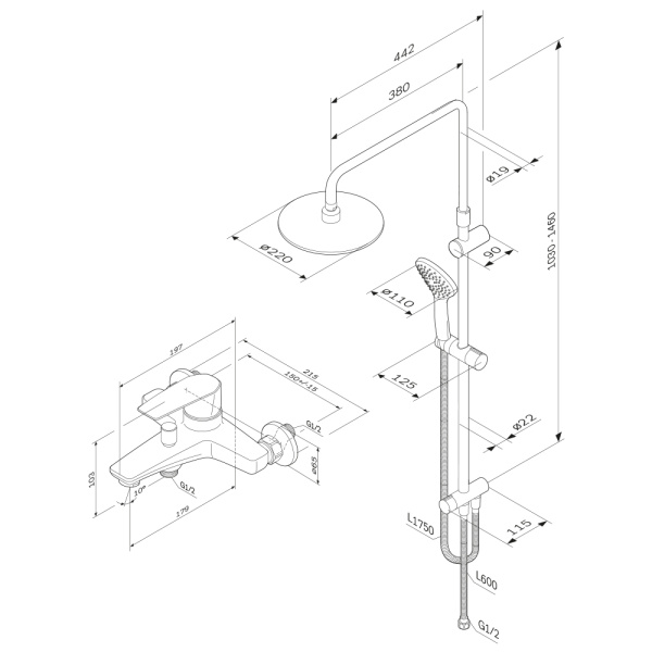 Душевая система с изливом Am.Pm Gem F42890A14 Душевая система с изливом Am.Pm Gem F42890A14
