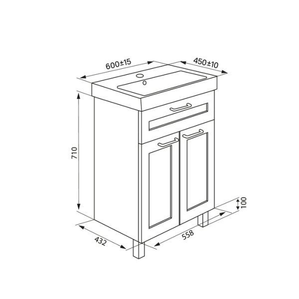 Тумба с умывальником, IDDIS New Sena NSE60W2i95K, белый/дерево