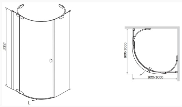 Душевой уголок AM PM Sensation W30G-D90R1-200-CT-L