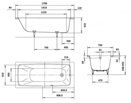 Ванна стальная (170х75) Kaldewei Cayono Easy-clean 750 белый (275000013001)