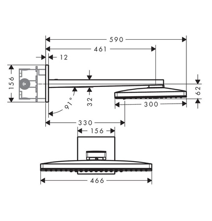 Верхний душ с кронштейном Hansgrohe Rainmaker Select 460 3jet 24007400 белый/хром