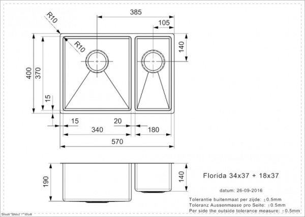 Мойка кухонная Reginox Florida L (34x37+18x37) 44398