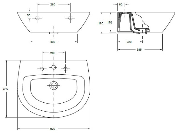 Раковина 62х48 Gala Jazz + крепеж 28020