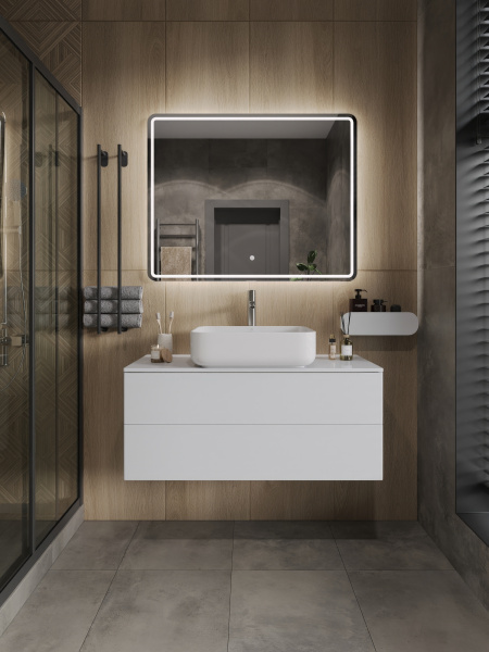 Тумба с раковиной подвесная 100 см, Orange Otto Ot-100TuMDF+B05-500W белый глянец