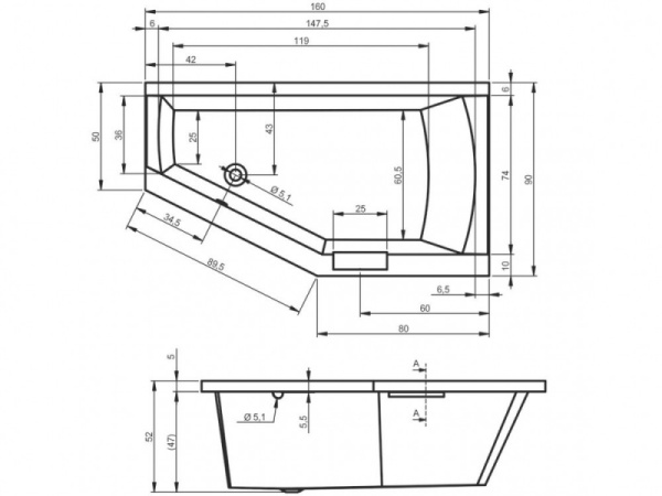 Ванна акриловая Riho Geta Plug & Play (160х90) L B030009005