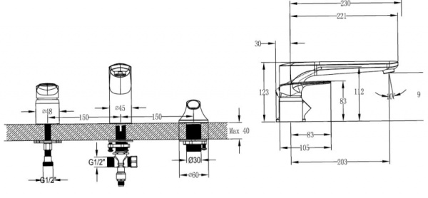 Смеситель на борт ванны Villeroy&Boch O'novo TVT10400200061
