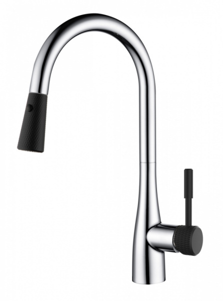 Смеситель для кухни D&K Rhein.Schiller с выдвижной лейкой хром черный (DA1462505B)