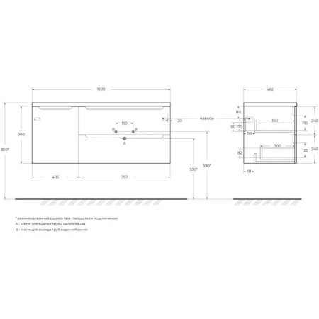 Тумба под раковину BelBagno Etna R ETNA-1200-2C-1A-SO-BL-R