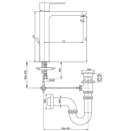 Смеситель для раковины с донным клапаном Eca Nita 102188048EX