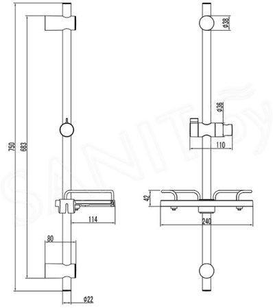 Стойка для душа Lemark LM3775BL с полочкой