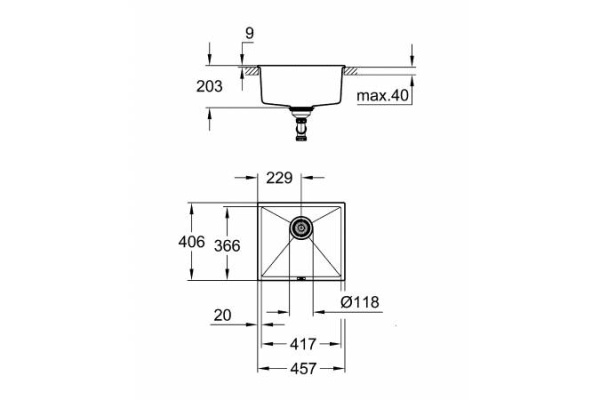 Мойка для кухни (457 x 406) Grohe K700U 31653 AP0 (31653AP0) черный гранит