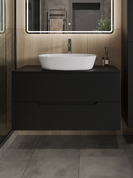 Тумба с раковиной подвесная 100 см, Orange Line Li-100TubMDF+B08-500W черный/белый