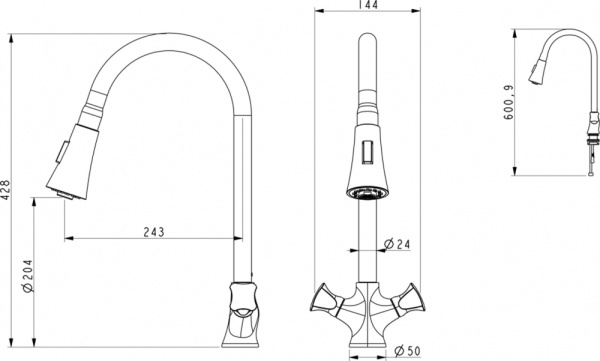 Смеситель для кухни D&K Hessen.Grimm с выдвижной лейкой (DA1382501)