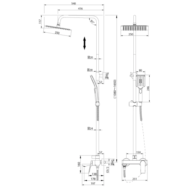 Душевая система Grossman Cosmo 500.K35.02.320 золото сатиновый Душевая система Grossman Cosmo 500.K35.02.320 золото сатиновый
