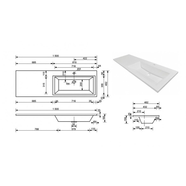 Раковина Style Line Даллас 150х48 СС-00002301 правая