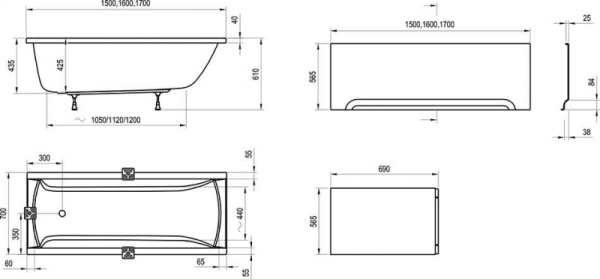 Передняя панель A U (150 см) белая Ravak CZ001P0A00