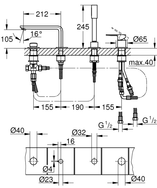 Смеситель для ванны на бортик Grohe Lineare New 19577 AL1 (19577AL1) темный графит матовый