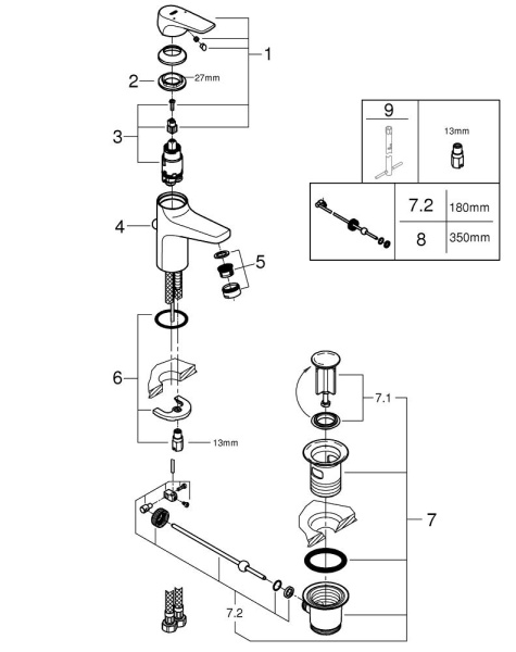 Смеситель однорычажный для раковины Grohe BauFlow 23751 000 (23751000) хром