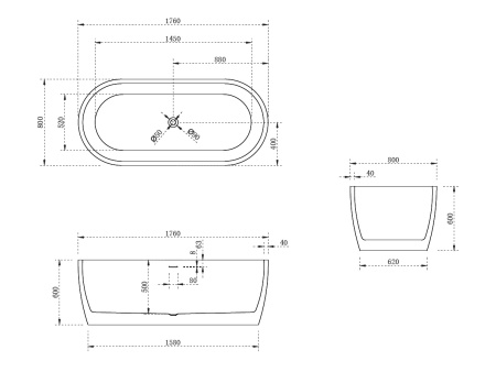 Акриловая ванна (175,5х80) ABBER AB9219 без гидромассажа, белый