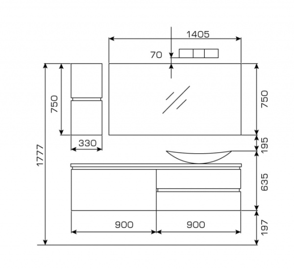 Тумба с раковиной Valente Tagliare T7.900.93.01K