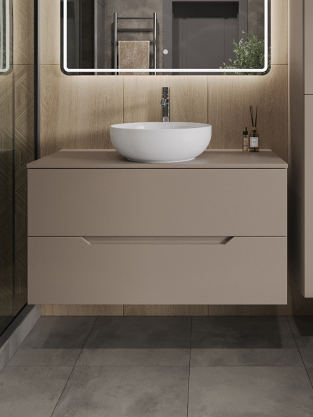 Тумба с раковиной подвесная 100 см, Orange Line Li-100TuLMDF+B07-420W латте/белый