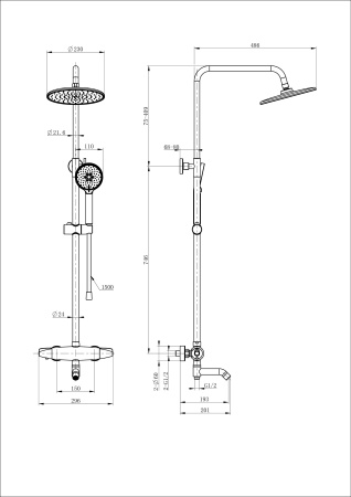 Душевая система с термостатом WONZON & WOGHAND CAPSULE, брашированное золото WW-B3031-A3- BG