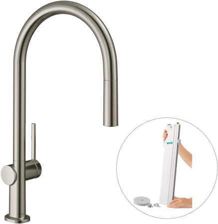 Смеситель для кухни с выдвижным изливом sBox Hansgrohe Talis M54 1jet 72803800 нержавеющая сталь
