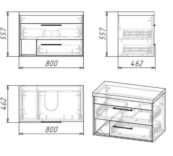 Тумба подвесная Grossman РЕАЛ-80 см 108009 с 2-я ящ, веллингтон/бетон Арья