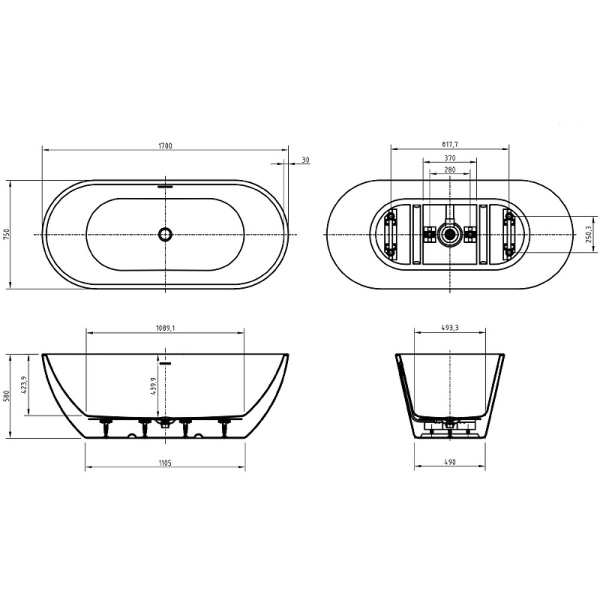Акриловая ванна (170х75) BelBagno Uno BB701-1700-750-K Акриловая ванна (170х75) BelBagno Uno BB701-1700-750-K