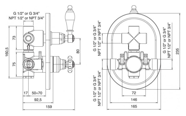Смеситель с термостатом Cezares Margot MARGOT-VDIM2-T-03/24-Bi