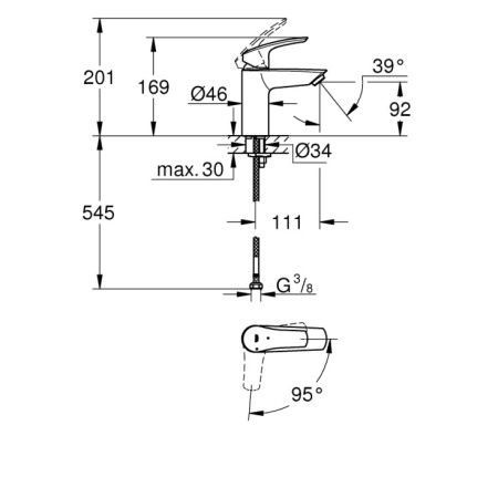 Смеситель для раковины без донного клапана Grohe Eurosmart 23974 003 (23974003) хром