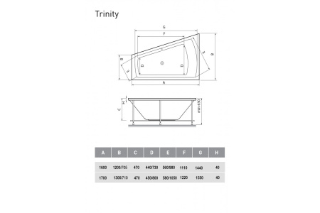 Акриловая ванна (160х120) Vayer Trinity Гл000008157 правая