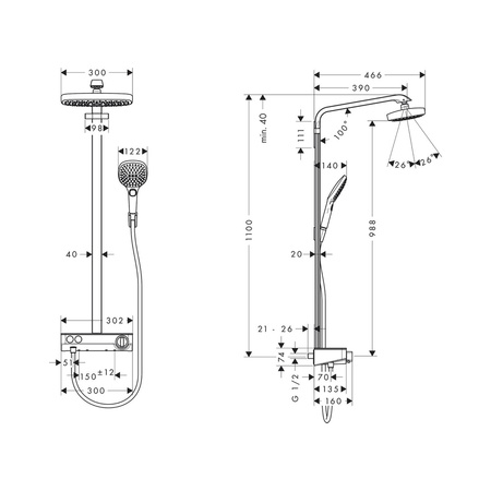Душевая система Hansgrohe Raindance Select E Showerpipe 300 2jet EcoSmart 27283000 хром