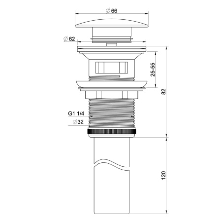 Донный клапан для раковины с переливом  WONZON & WOGHAND, черный матовый WW-88SS03-MB