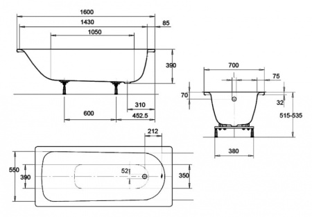 Стальная ванна Kaldewei EUROWA 311 (160x70) 119712030001