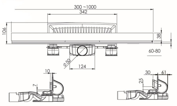 Душевой лоток Berges Wasserhaus WALL 1000 (в стену) 090157 матовый хром