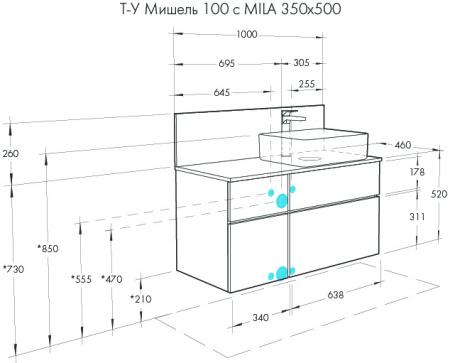 Тумба под раковину со столешницей Aquaton Мишель 100 1A244101MIX30