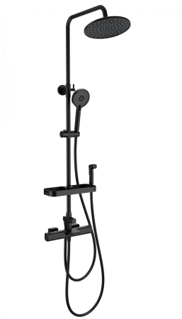 Душевая система с термостатом WONZON & WOGHAND Plate, черный матовый WW-C3017-A1-MB