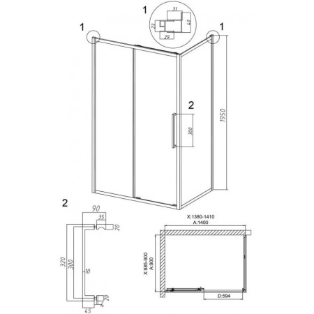 Душевой уголок (140х90) Grossman Cosmo 120.K33.02.1490.21.00