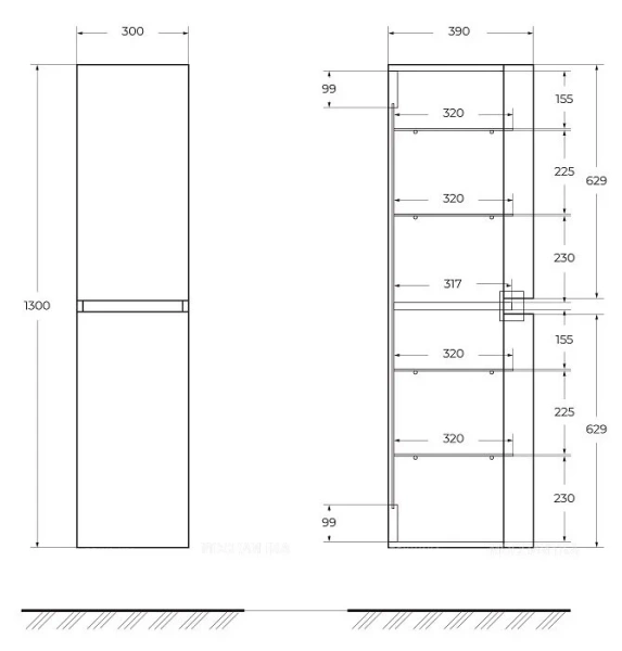 Пенал подвесной Cezares  Vague 44323 Antacite