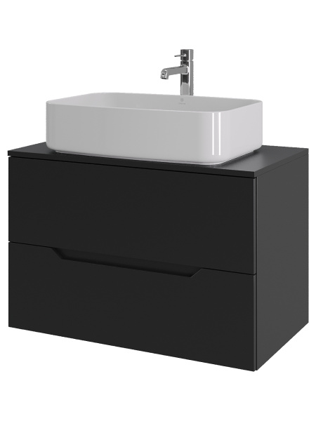 Тумба с раковиной подвесная 80 см, Orange Line Li-80TubMDF+B07-600W черный/белый