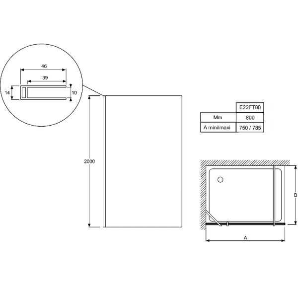 Душевая стенка Jacob Delafon Contra 80 E22FT80-BL