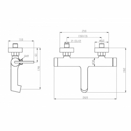 Смеситель для ванны BelBagno Acqua ACQUA-VASM-CRM