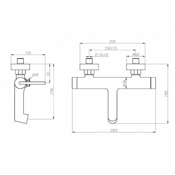 Смеситель для ванны BelBagno Acqua ACQUA-VASM-CRM