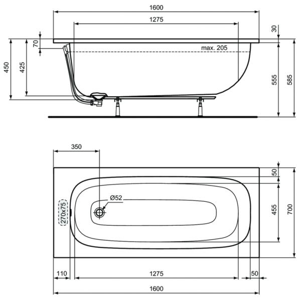 Ванна акриловая (160х70) Ideal Standard i.life T475801 Ванна акриловая (160х70) Ideal Standard i.life T475801