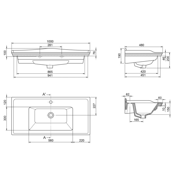 Умывальник мебельный Opadiris CeraStyle Kapadokya 100 036500-u-01
