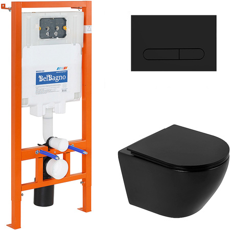 Комплект унитаза с инсталляцией BelBagno BB062CHR-MB/BB062SC-MB/BB002-80/BB007-PR-NERO.M
