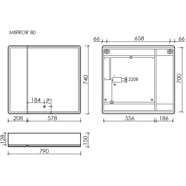 Зеркало-шкаф с подсветкой (79х74) Sancos Mirror MI80EG