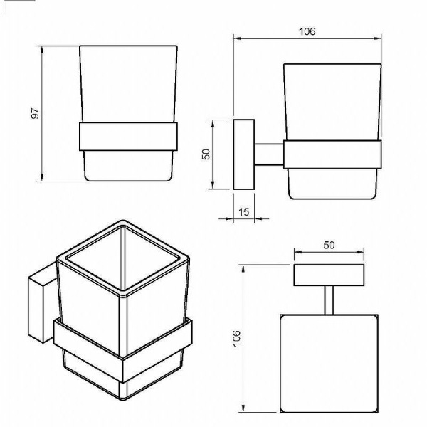 Стакан подвесной, стекло матовое CEZARES PRIZMA-TUMS-NOP