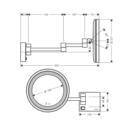 Косметическое зеркало с подсветкой Hansgrohe AddStoris 41790000 хром